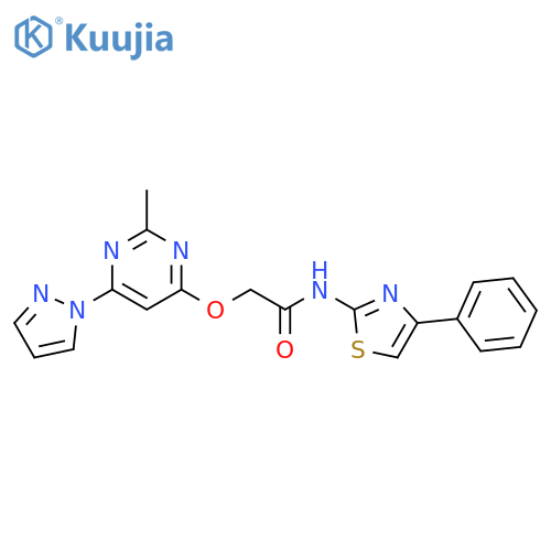 2-{[2-methyl-6-(1H-pyrazol-1-yl)pyrimidin-4-yl]oxy}-N-(4-phenyl-1,3-thiazol-2-yl)acetamide structure