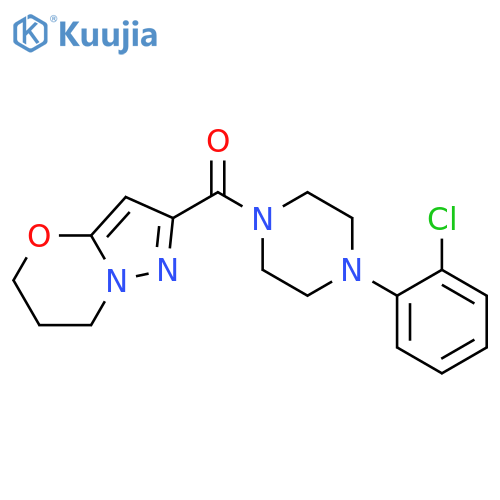 1-(2-chlorophenyl)-4-{5H,6H,7H-pyrazolo3,2-b1,3oxazine-2-carbonyl}piperazine structure