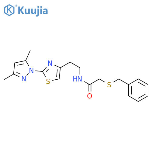 2-(benzylsulfanyl)-N-{2-[2-(3,5-dimethyl-1H-pyrazol-1-yl)-1,3-thiazol-4-yl]ethyl}acetamide structure