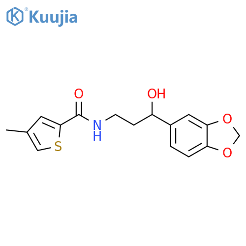 N-3-(2H-1,3-benzodioxol-5-yl)-3-hydroxypropyl-4-methylthiophene-2-carboxamide structure