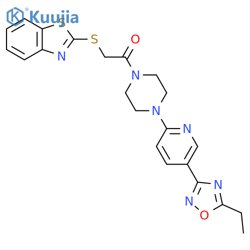 2-(1,3-benzothiazol-2-ylsulfanyl)-1-{4-5-(5-ethyl-1,2,4-oxadiazol-3-yl)pyridin-2-ylpiperazin-1-yl}ethan-1-one structure