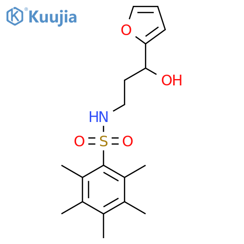N-3-(furan-2-yl)-3-hydroxypropyl-2,3,4,5,6-pentamethylbenzene-1-sulfonamide structure