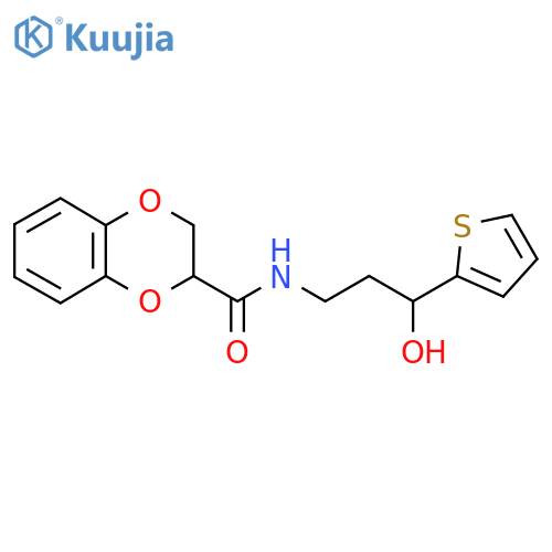 N-3-hydroxy-3-(thiophen-2-yl)propyl-2,3-dihydro-1,4-benzodioxine-2-carboxamide structure
