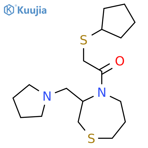 2-(cyclopentylsulfanyl)-1-{3-[(pyrrolidin-1-yl)methyl]-1,4-thiazepan-4-yl}ethan-1-one structure