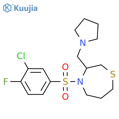 4-(3-chloro-4-fluorobenzenesulfonyl)-3-[(pyrrolidin-1-yl)methyl]-1,4-thiazepane structure