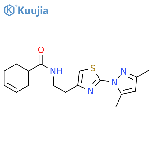 N-{2-[2-(3,5-dimethyl-1H-pyrazol-1-yl)-1,3-thiazol-4-yl]ethyl}cyclohex-3-ene-1-carboxamide structure