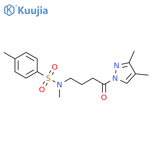 N-[4-(3,4-dimethyl-1H-pyrazol-1-yl)-4-oxobutyl]-N,4-dimethylbenzene-1-sulfonamide structure
