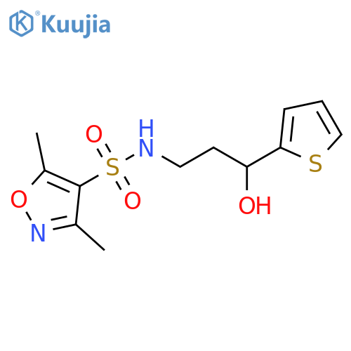 N-3-hydroxy-3-(thiophen-2-yl)propyl-3,5-dimethyl-1,2-oxazole-4-sulfonamide structure
