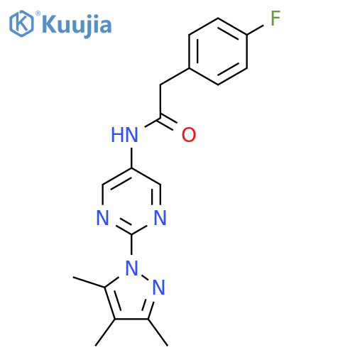 2-(4-fluorophenyl)-N-2-(3,4,5-trimethyl-1H-pyrazol-1-yl)pyrimidin-5-ylacetamide structure
