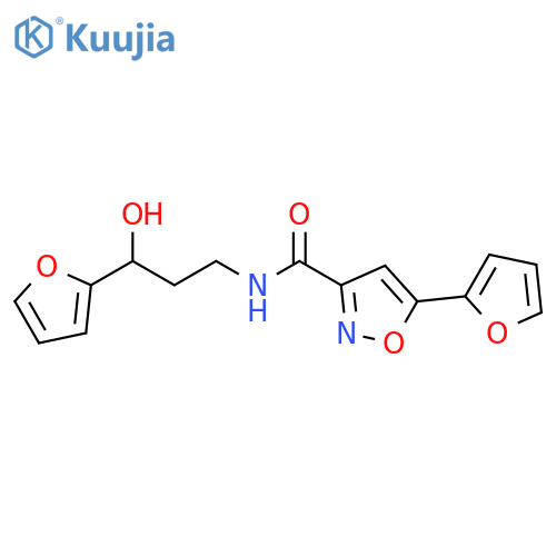 5-(furan-2-yl)-N-[3-(furan-2-yl)-3-hydroxypropyl]-1,2-oxazole-3-carboxamide structure