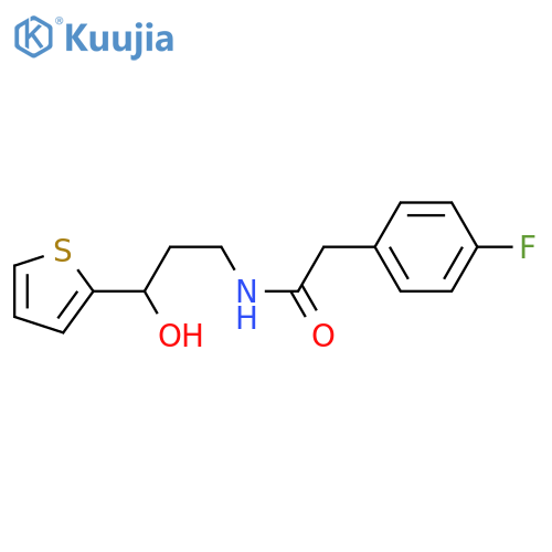 2-(4-fluorophenyl)-N-3-hydroxy-3-(thiophen-2-yl)propylacetamide structure