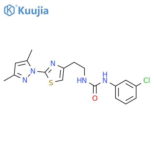 1-(3-chlorophenyl)-3-{2-[2-(3,5-dimethyl-1H-pyrazol-1-yl)-1,3-thiazol-4-yl]ethyl}urea structure