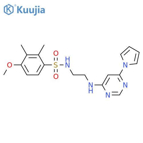 4-methoxy-2,3-dimethyl-N-(2-{[6-(1H-pyrrol-1-yl)pyrimidin-4-yl]amino}ethyl)benzene-1-sulfonamide structure