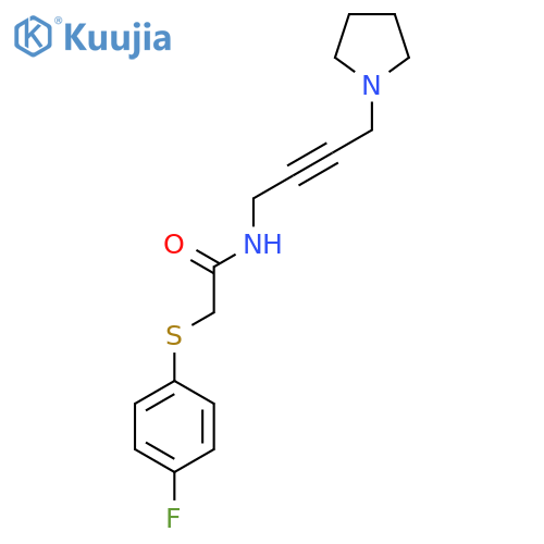 2-(4-fluorophenyl)sulfanyl-N-4-(pyrrolidin-1-yl)but-2-yn-1-ylacetamide structure
