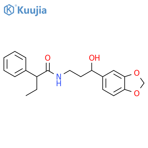 N-3-(2H-1,3-benzodioxol-5-yl)-3-hydroxypropyl-2-phenylbutanamide structure