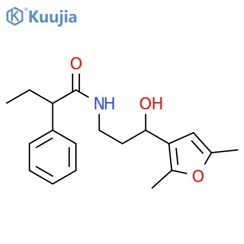 N-3-(2,5-dimethylfuran-3-yl)-3-hydroxypropyl-2-phenylbutanamide structure