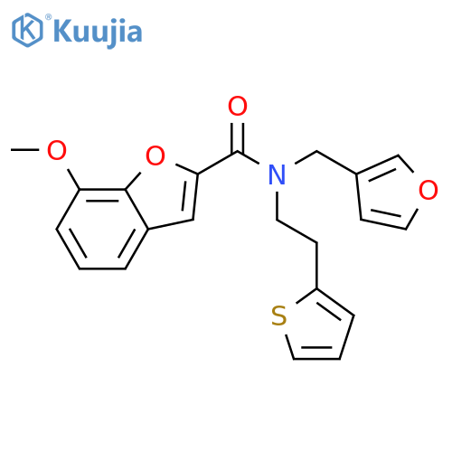 N-(furan-3-yl)methyl-7-methoxy-N-2-(thiophen-2-yl)ethyl-1-benzofuran-2-carboxamide structure