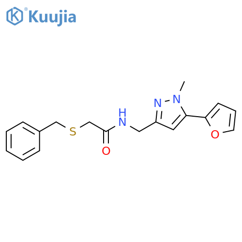 2-(benzylsulfanyl)-N-{[5-(furan-2-yl)-1-methyl-1H-pyrazol-3-yl]methyl}acetamide structure