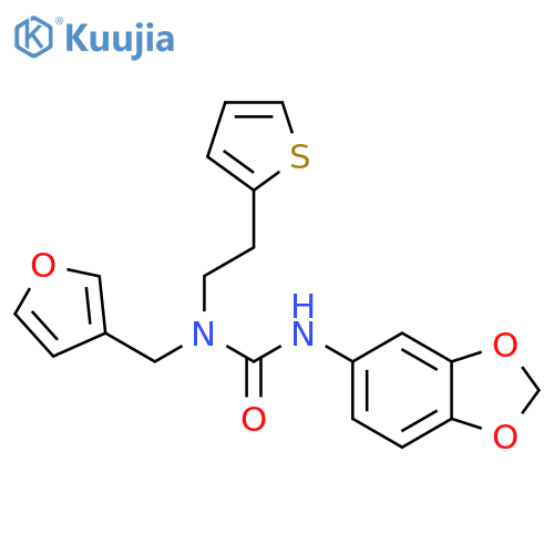 3-(2H-1,3-benzodioxol-5-yl)-1-(furan-3-yl)methyl-1-2-(thiophen-2-yl)ethylurea structure