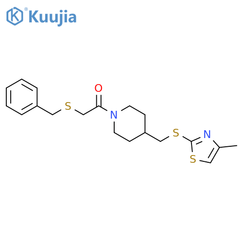 2-(benzylsulfanyl)-1-(4-{[(4-methyl-1,3-thiazol-2-yl)sulfanyl]methyl}piperidin-1-yl)ethan-1-one structure