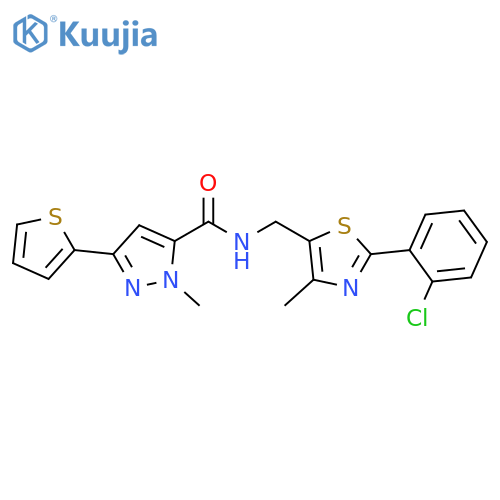 N-{[2-(2-chlorophenyl)-4-methyl-1,3-thiazol-5-yl]methyl}-1-methyl-3-(thiophen-2-yl)-1H-pyrazole-5-carboxamide structure