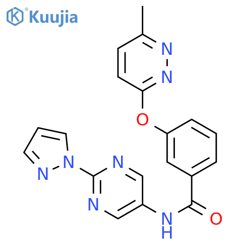 3-(6-methylpyridazin-3-yl)oxy-N-2-(1H-pyrazol-1-yl)pyrimidin-5-ylbenzamide structure