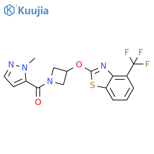 2-{[1-(1-methyl-1H-pyrazole-5-carbonyl)azetidin-3-yl]oxy}-4-(trifluoromethyl)-1,3-benzothiazole structure