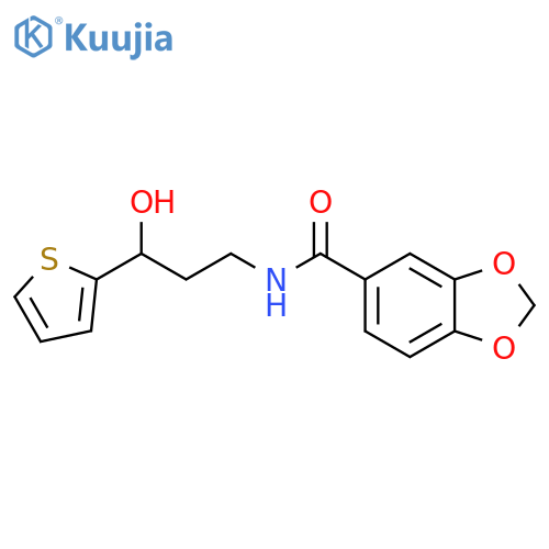 N-3-hydroxy-3-(thiophen-2-yl)propyl-2H-1,3-benzodioxole-5-carboxamide structure