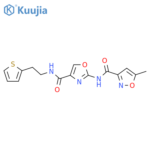 5-methyl-N-(4-{2-(thiophen-2-yl)ethylcarbamoyl}-1,3-oxazol-2-yl)-1,2-oxazole-3-carboxamide structure