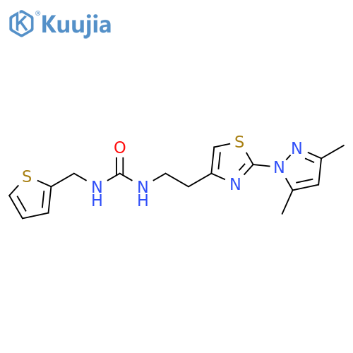 3-{2-[2-(3,5-dimethyl-1H-pyrazol-1-yl)-1,3-thiazol-4-yl]ethyl}-1-[(thiophen-2-yl)methyl]urea structure