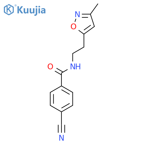4-cyano-N-2-(3-methyl-1,2-oxazol-5-yl)ethylbenzamide structure