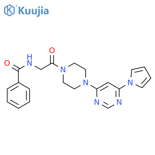 N-(2-oxo-2-{4-[6-(1H-pyrrol-1-yl)pyrimidin-4-yl]piperazin-1-yl}ethyl)benzamide structure