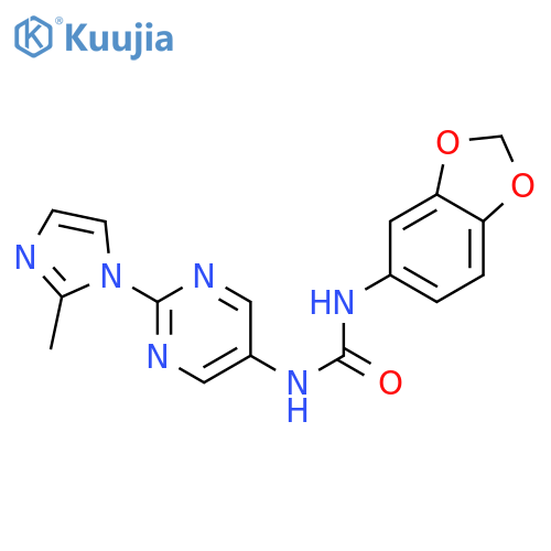 3-(2H-1,3-benzodioxol-5-yl)-1-2-(2-methyl-1H-imidazol-1-yl)pyrimidin-5-ylurea structure