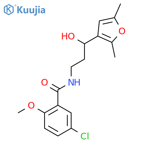 5-chloro-N-3-(2,5-dimethylfuran-3-yl)-3-hydroxypropyl-2-methoxybenzamide structure