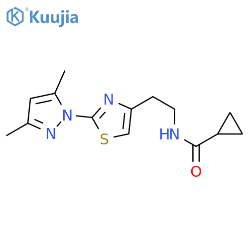 N-{2-[2-(3,5-dimethyl-1H-pyrazol-1-yl)-1,3-thiazol-4-yl]ethyl}cyclopropanecarboxamide structure