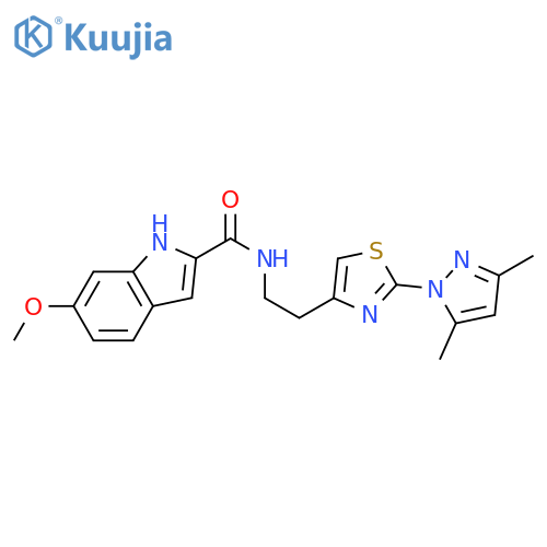 N-{2-[2-(3,5-dimethyl-1H-pyrazol-1-yl)-1,3-thiazol-4-yl]ethyl}-6-methoxy-1H-indole-2-carboxamide structure