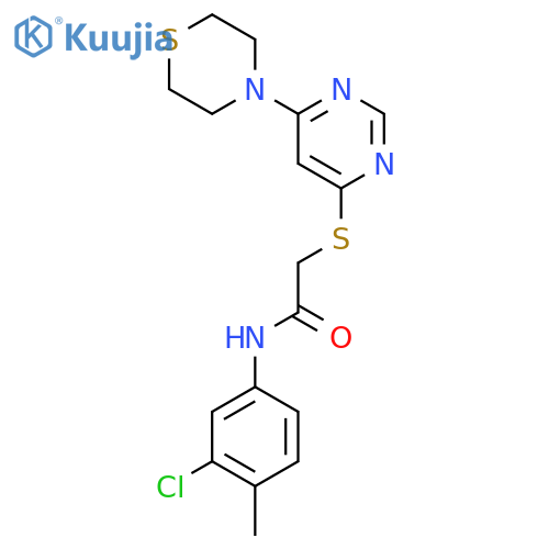 N-(3-chloro-4-methylphenyl)-2-{6-(thiomorpholin-4-yl)pyrimidin-4-ylsulfanyl}acetamide structure