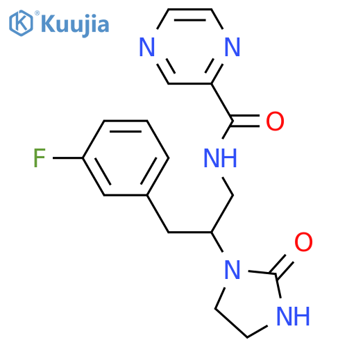 N-3-(3-fluorophenyl)-2-(2-oxoimidazolidin-1-yl)propylpyrazine-2-carboxamide structure
