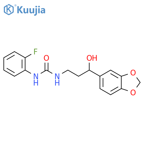 3-3-(2H-1,3-benzodioxol-5-yl)-3-hydroxypropyl-1-(2-fluorophenyl)urea structure