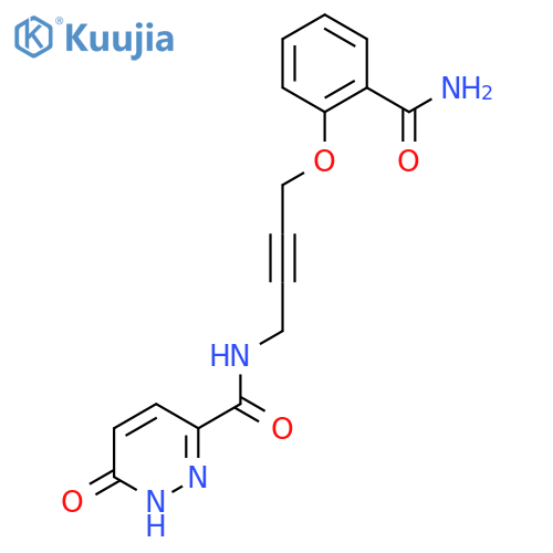 N-4-(2-carbamoylphenoxy)but-2-yn-1-yl-6-oxo-1,6-dihydropyridazine-3-carboxamide structure