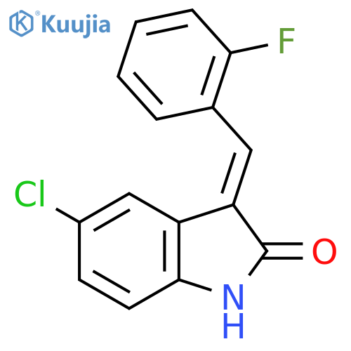 (3E)-5-chloro-3-(2-fluorophenyl)methylidene-2,3-dihydro-1H-indol-2-one structure