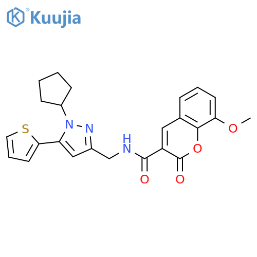 N-{[1-cyclopentyl-5-(thiophen-2-yl)-1H-pyrazol-3-yl]methyl}-8-methoxy-2-oxo-2H-chromene-3-carboxamide structure