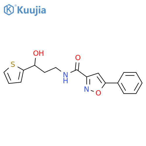 N-3-hydroxy-3-(thiophen-2-yl)propyl-5-phenyl-1,2-oxazole-3-carboxamide structure