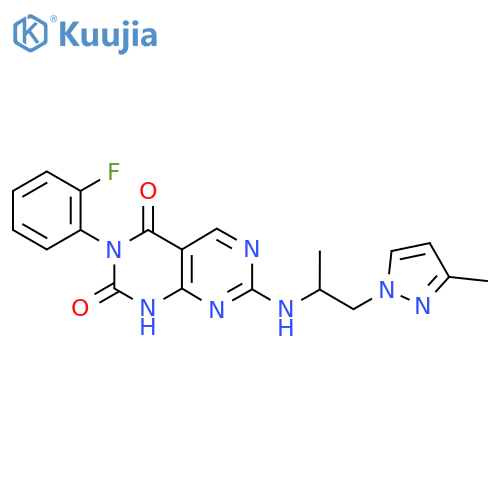 3-(2-fluorophenyl)-7-{1-(3-methyl-1H-pyrazol-1-yl)propan-2-ylamino}-1H,2H,3H,4H-1,3diazino4,5-dpyrimidine-2,4-dione structure