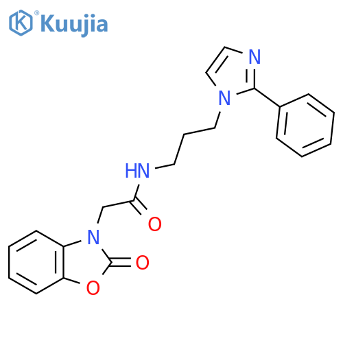 2-(2-oxo-2,3-dihydro-1,3-benzoxazol-3-yl)-N-3-(2-phenyl-1H-imidazol-1-yl)propylacetamide structure