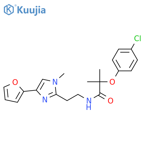 2-(4-chlorophenoxy)-N-{2-[4-(furan-2-yl)-1-methyl-1H-imidazol-2-yl]ethyl}-2-methylpropanamide structure