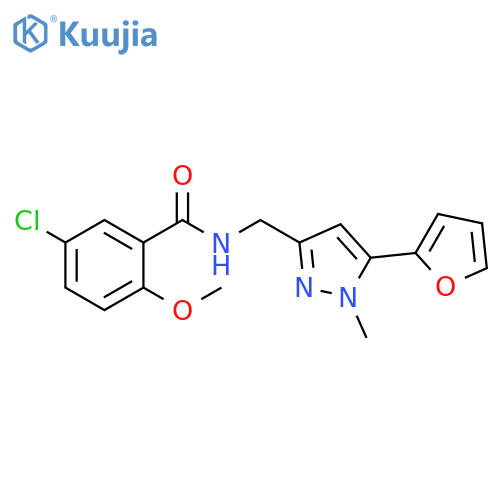 5-chloro-N-{[5-(furan-2-yl)-1-methyl-1H-pyrazol-3-yl]methyl}-2-methoxybenzamide structure