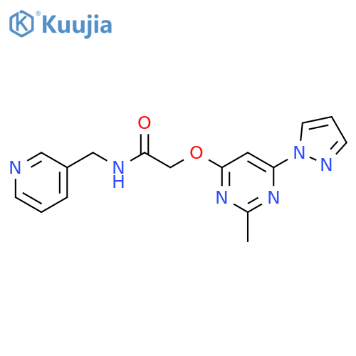 2-{[2-methyl-6-(1H-pyrazol-1-yl)pyrimidin-4-yl]oxy}-N-[(pyridin-3-yl)methyl]acetamide structure