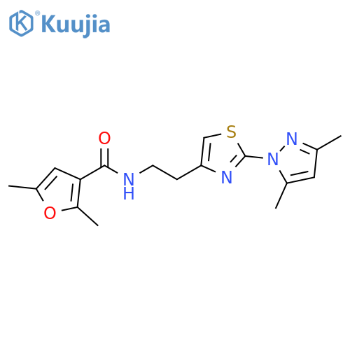 N-{2-[2-(3,5-dimethyl-1H-pyrazol-1-yl)-1,3-thiazol-4-yl]ethyl}-2,5-dimethylfuran-3-carboxamide structure