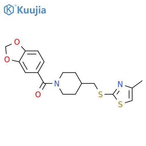 1-(2H-1,3-benzodioxole-5-carbonyl)-4-{[(4-methyl-1,3-thiazol-2-yl)sulfanyl]methyl}piperidine structure